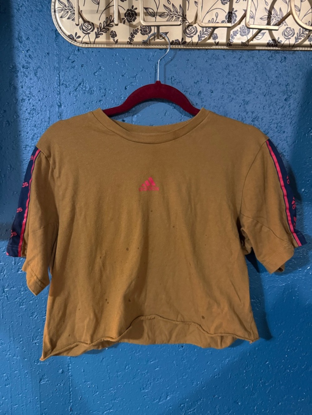 adidas Mustard Short-Sleeve Tee with Red Logo Accents